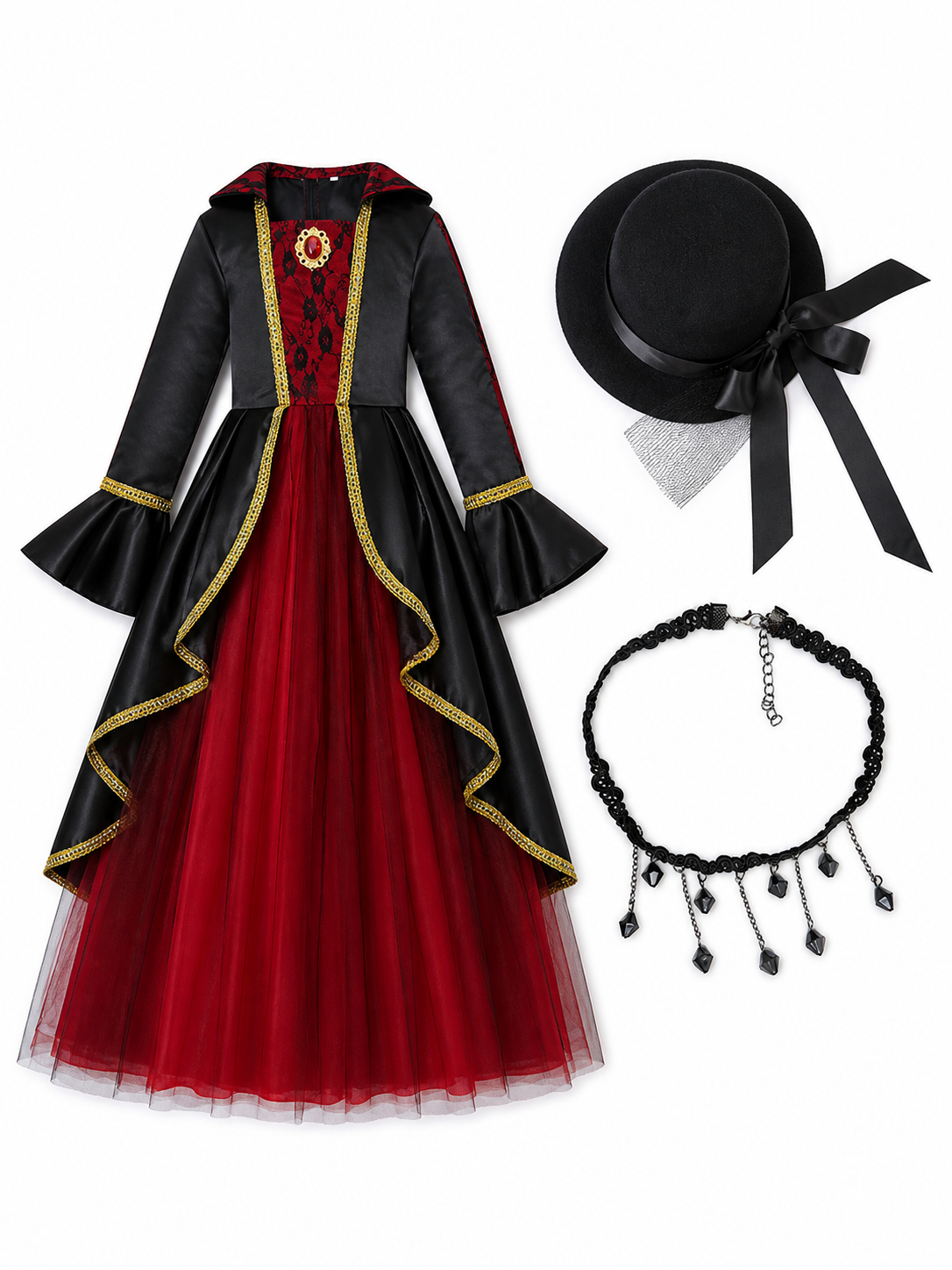 Costume Dress with Hat and Collar for Cosplay