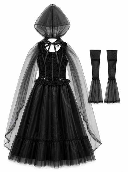 Gothic Hooded Dress with Black Cape