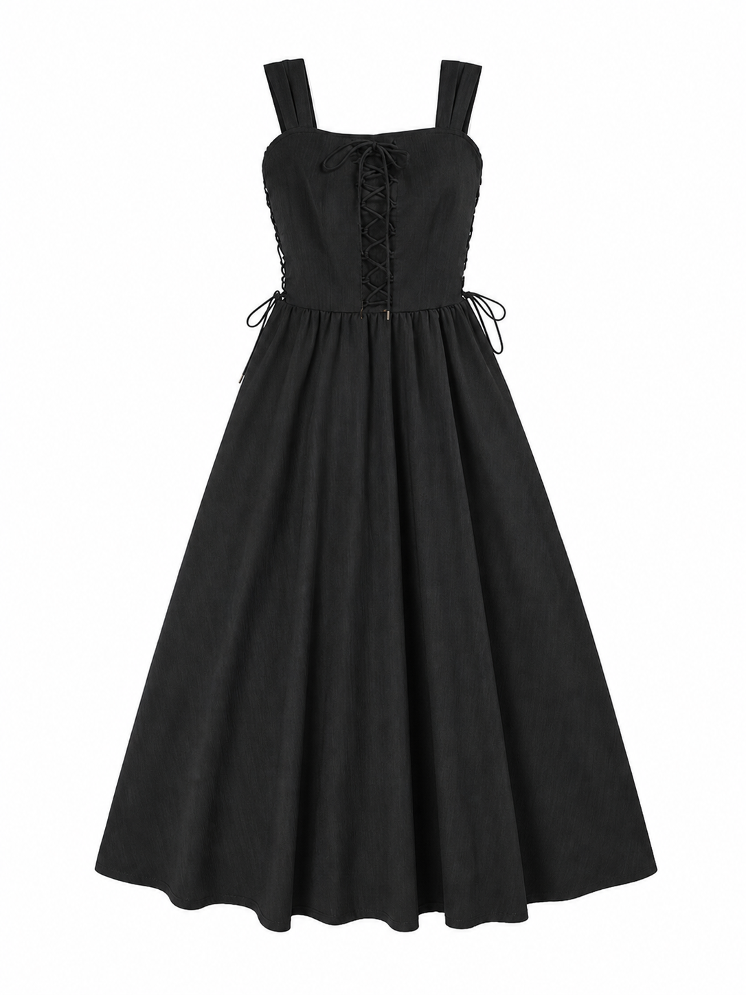 Black lace-up midi costume dress product view 24