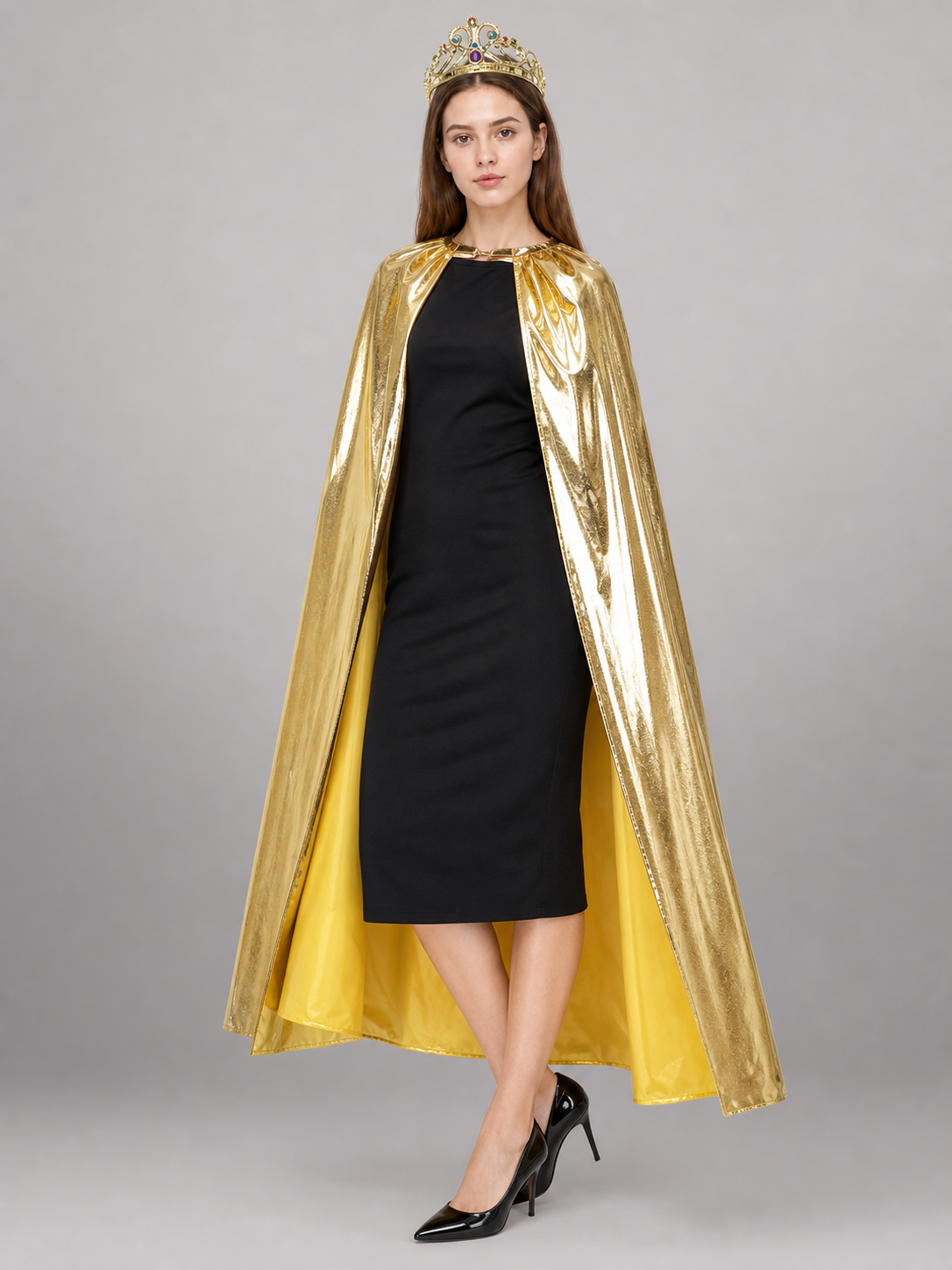 Golden Carnival Cape with Decorative Crown