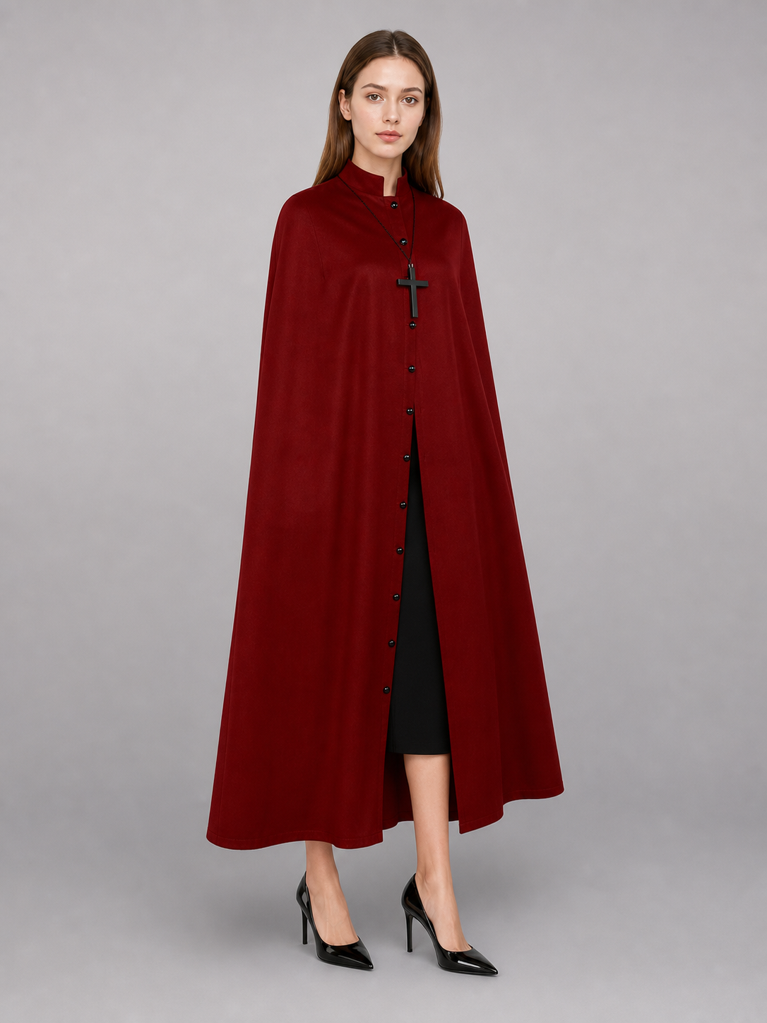 Long Burgundy Cassock with Collar and Buttons
