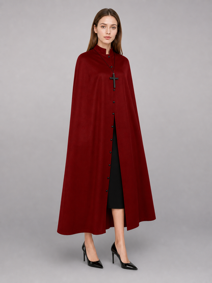 Long Burgundy Cassock with Collar and Buttons