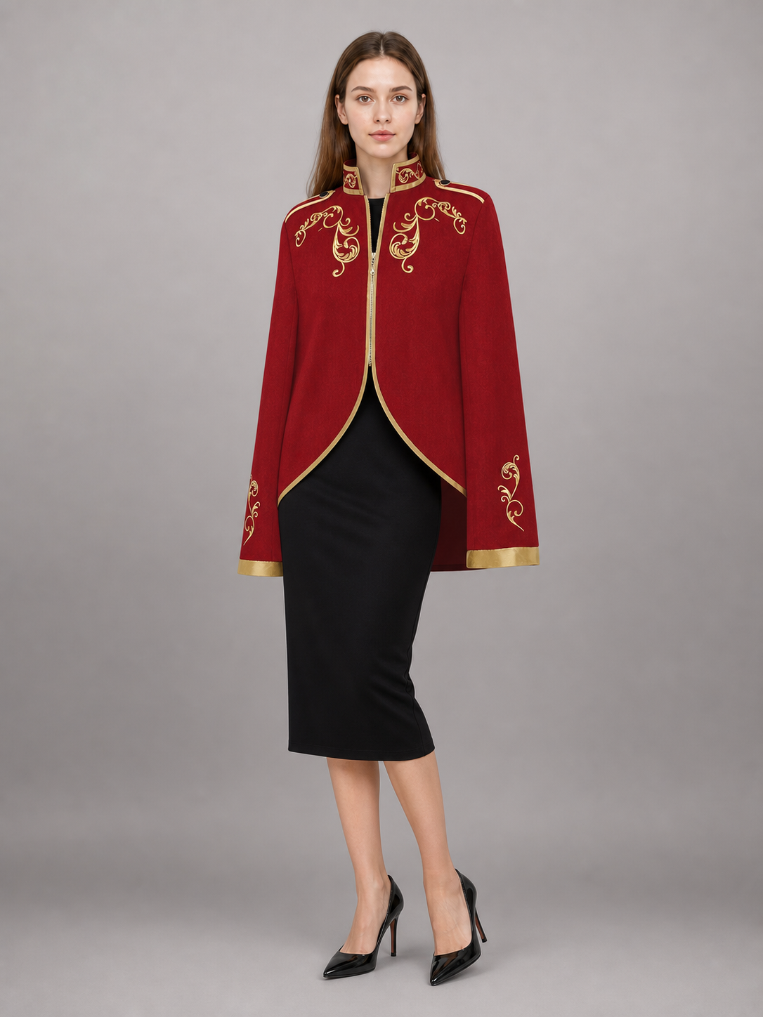 Red Carnival Cloak with Gold Trim