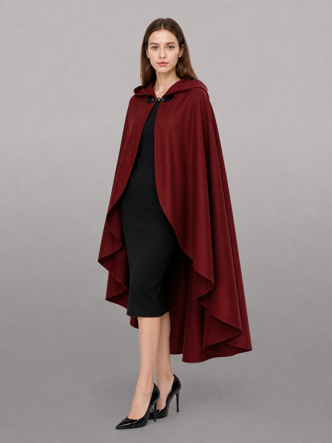 Burgundy Hooded Costume Cloak for Cosplay