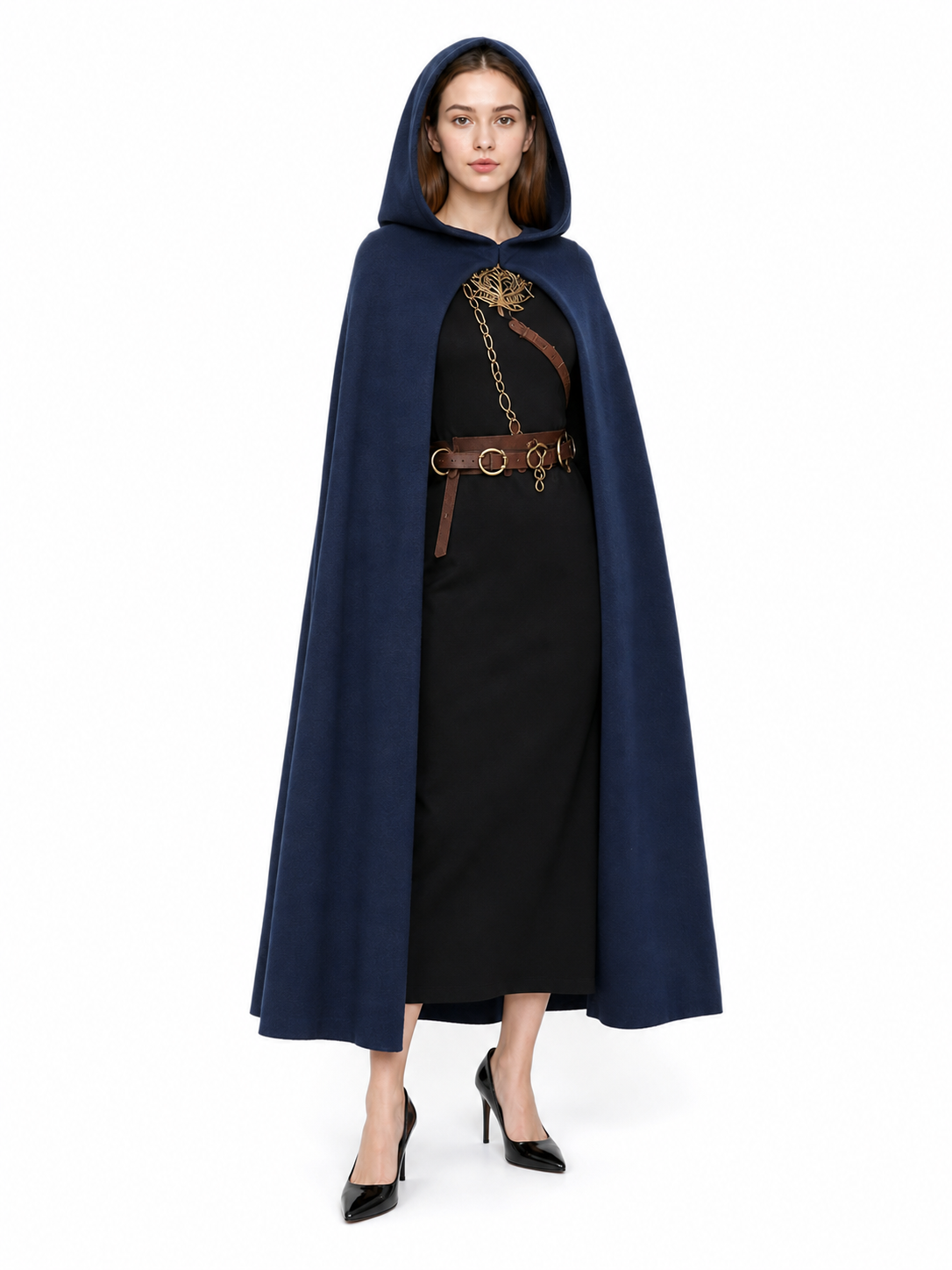 Blue Medieval Hooded Costume Cloak