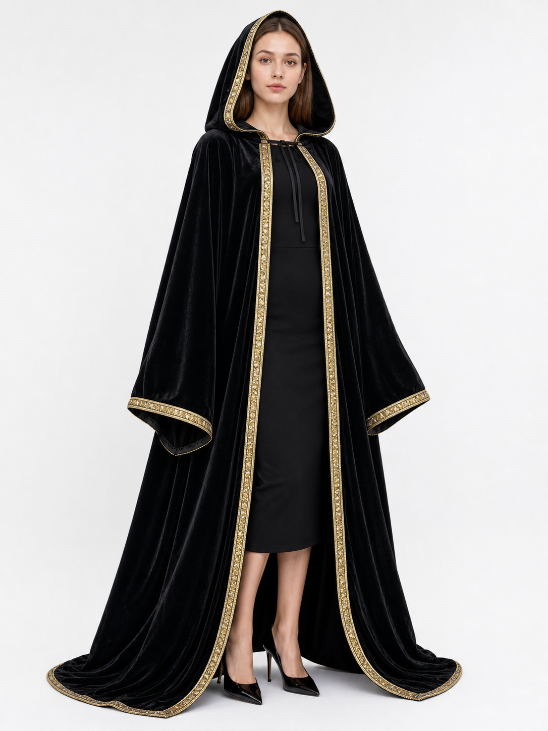Black Hooded Costume Cloak, Medieval Look