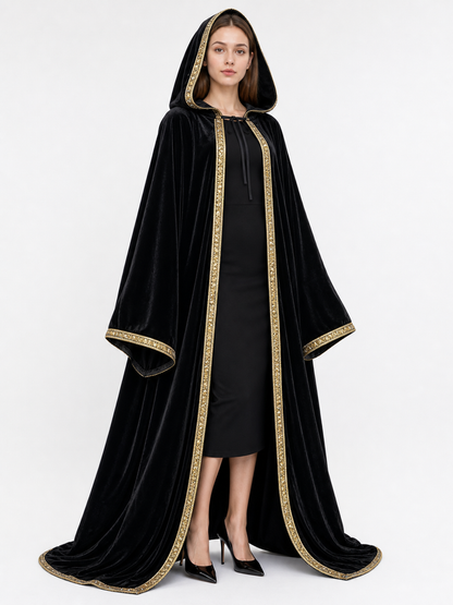 Black Hooded Costume Cloak, Medieval Look