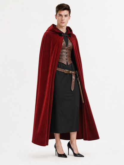 Burgundy Medieval Hooded Costume Cloak
