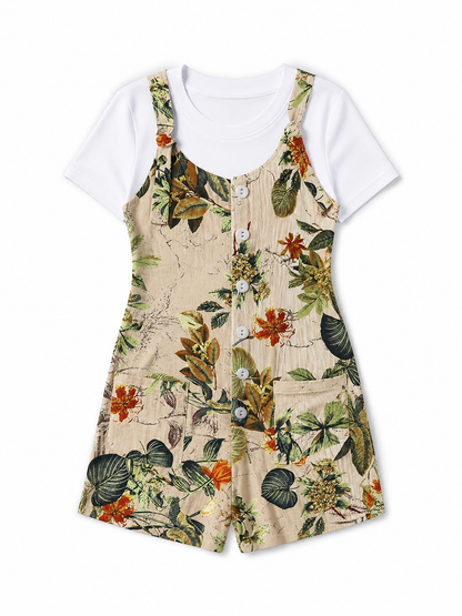 Beige Floral Print Strappy Romper product view 18