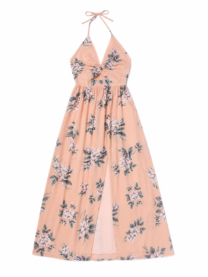 Floral Print Maxi Beach Dress with Slit