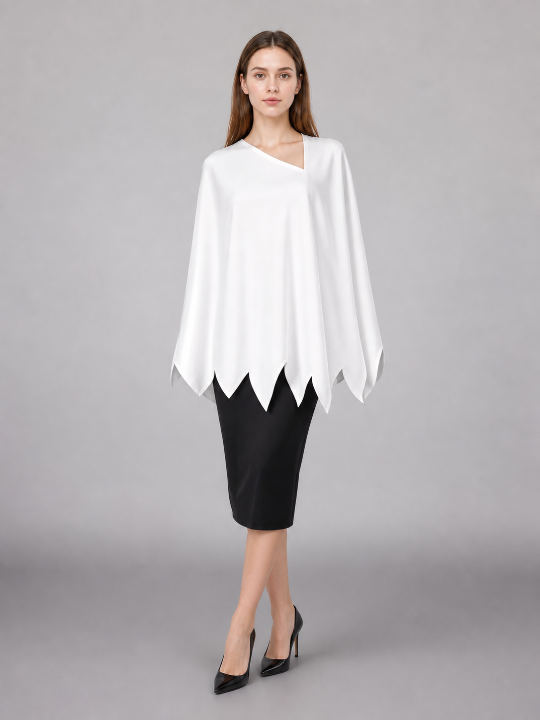 Women's White Cavewoman Costume Dress: One-Shoulder Asymmetric Neckline included items