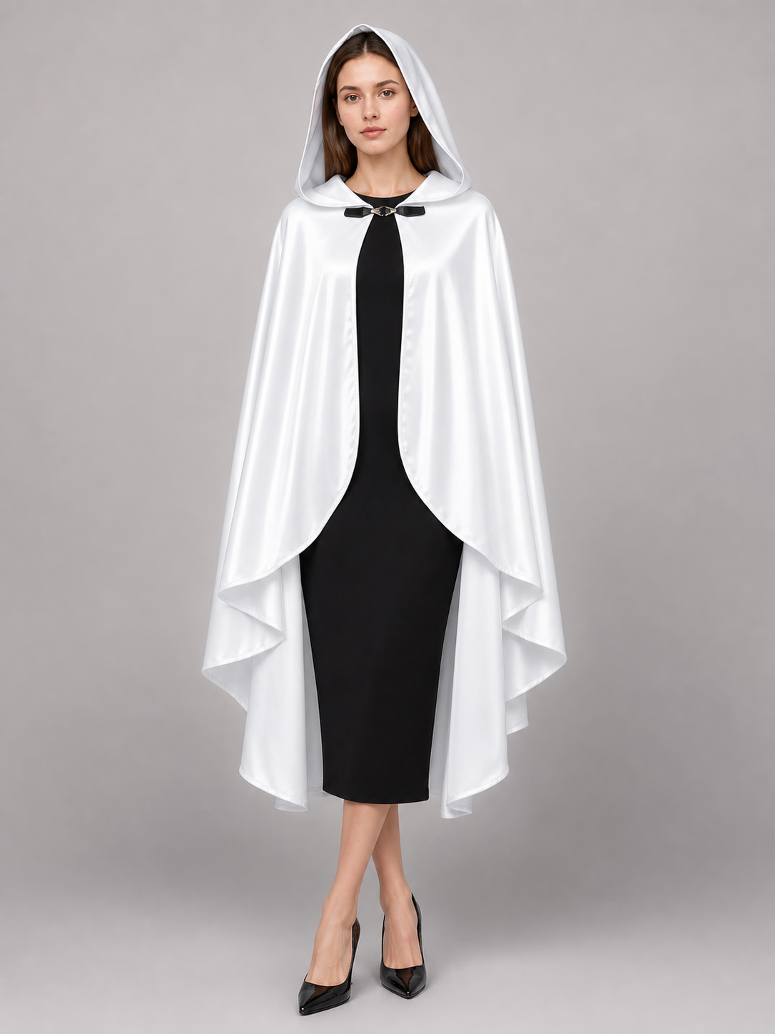 White Hooded Costume Cloak, Flowing Silhouette