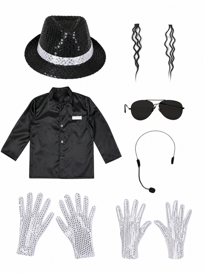 Carnival Costume Set: Hat with Hair Strands and Gloves