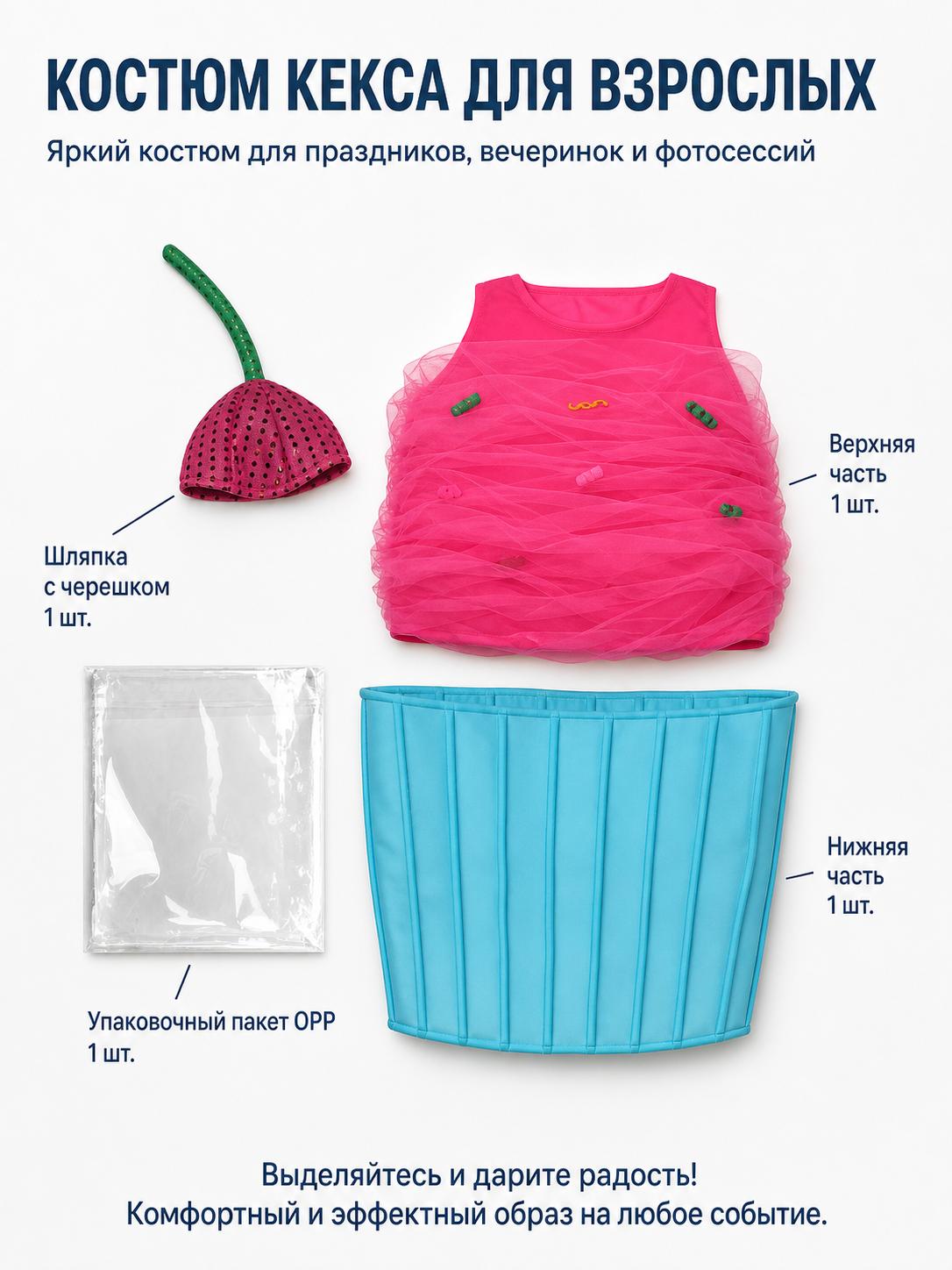 Cupcake Costume with Pink Frosting and Blue Cup included items