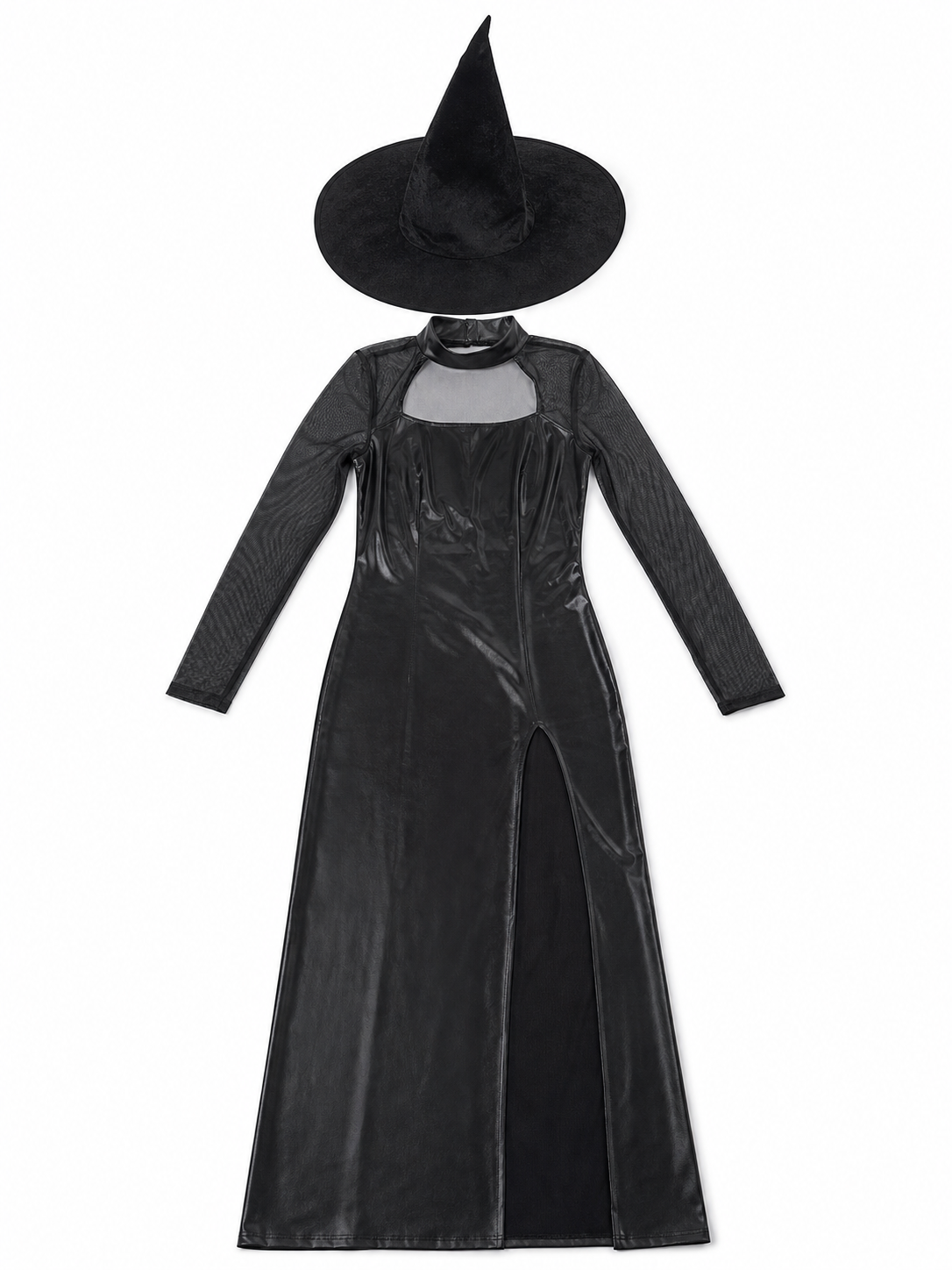 Witch Costume: Black Dress with Slit and Sleeves