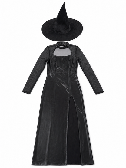 Witch Costume: Black Dress with Slit and Sleeves