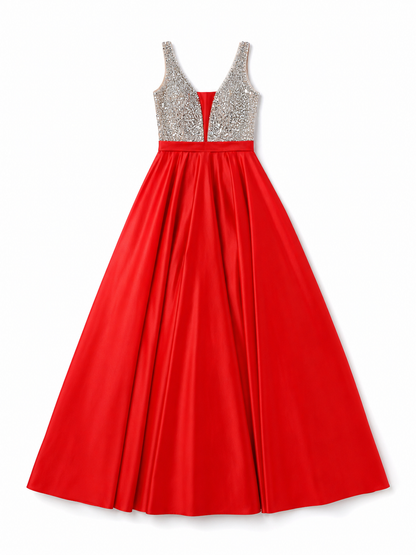 Floor-Length Evening Dress with a Deep V-Neckline
