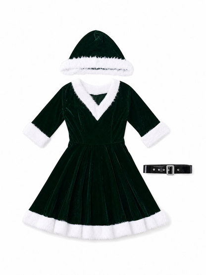 Festive dress with hood and belt