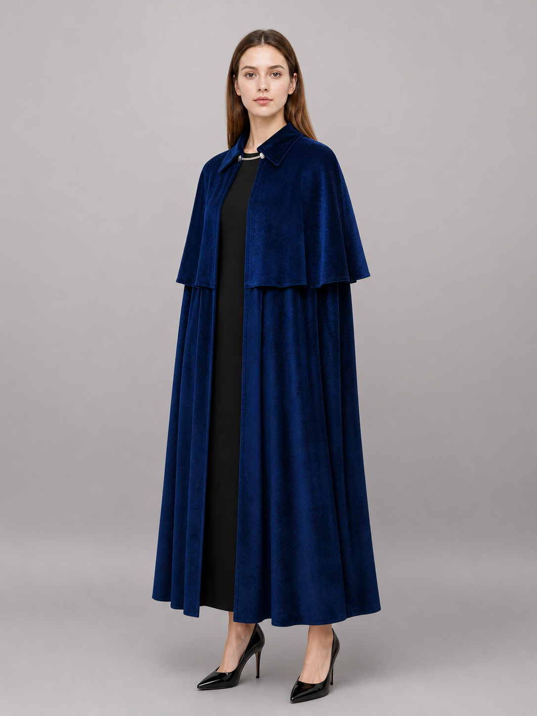 Dark Blue Costume Cape with Stand-Up Collar