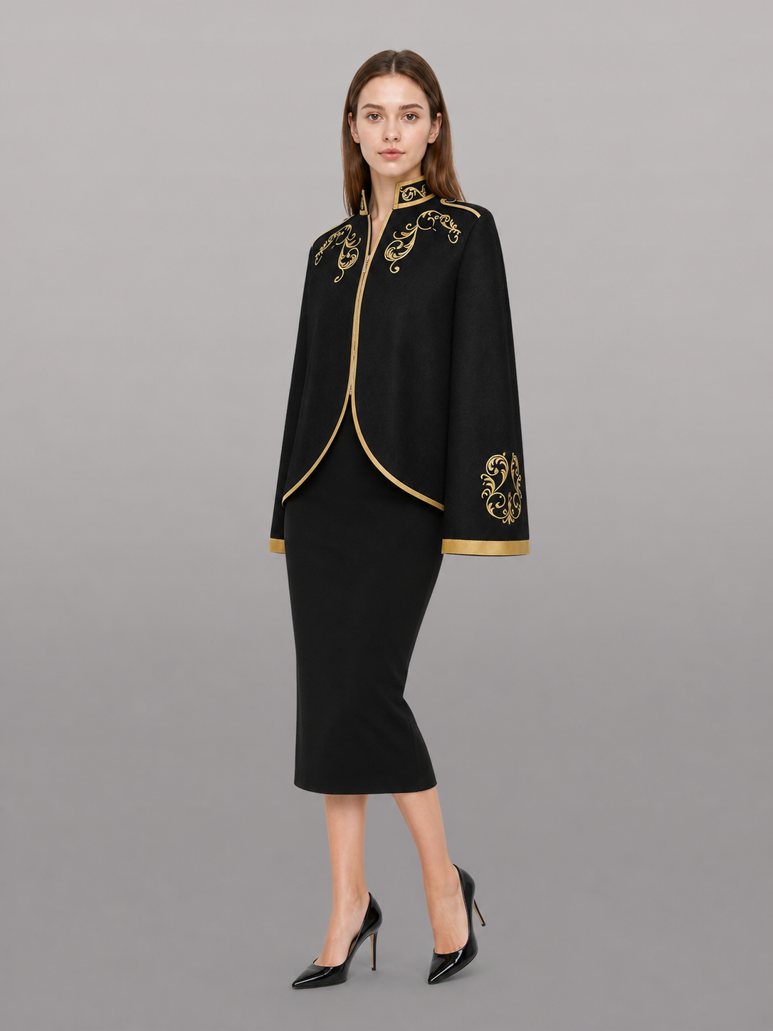 Black Carnival Jacket with Gold Trim and Embroidery