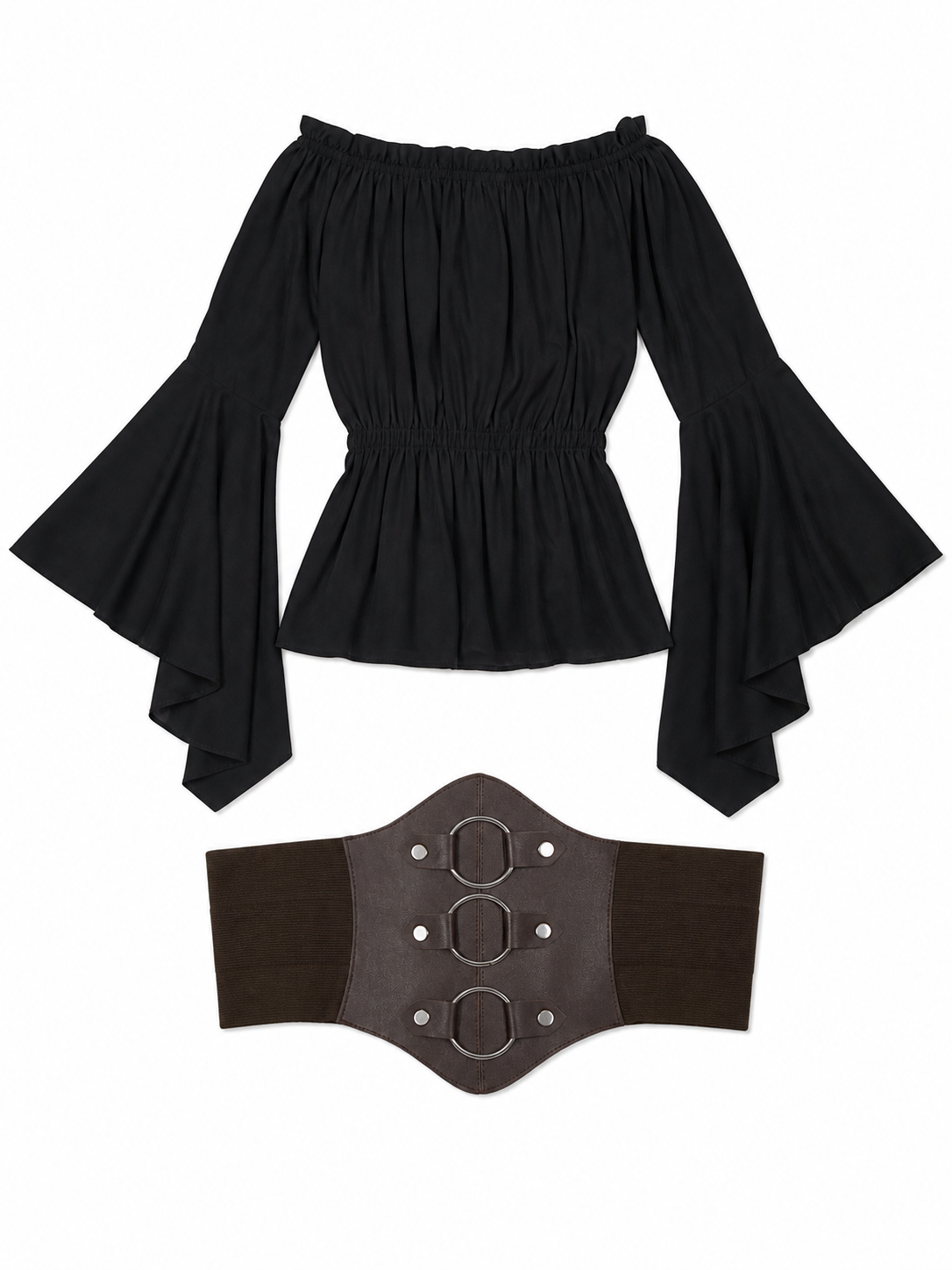 Gothic Costume Dress with a Belt and Flared Sleeves