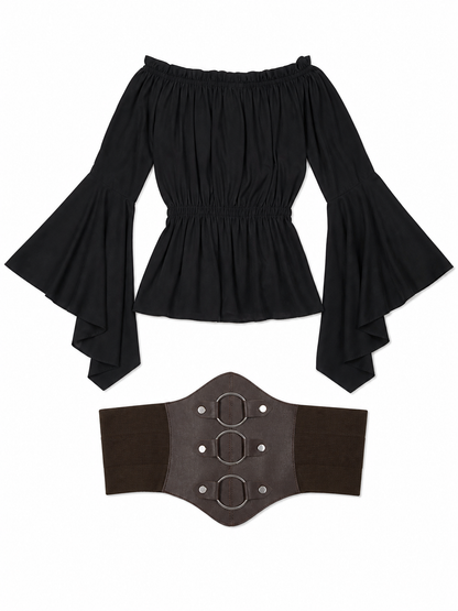 Gothic Costume Dress with a Belt and Flared Sleeves