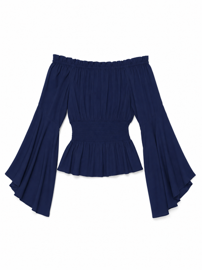 Off-the-Shoulder Blouse with Flared Sleeves