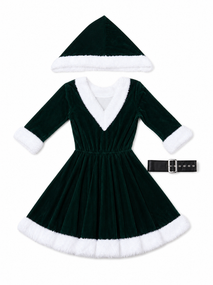 Festive Christmas Dress with Hood and Belt