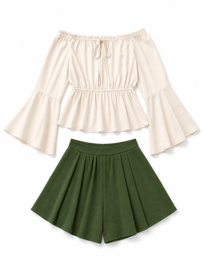 Off-the-Shoulder Blouse with Flared Sleeves