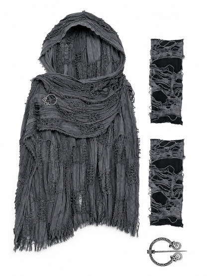 Hooded scarf with fingerless gloves, grunge design