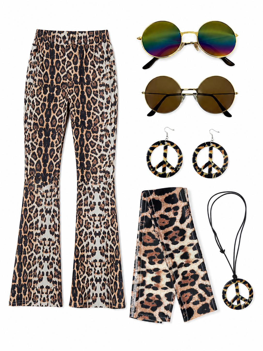 Leopard Print Flare Pants with Accessories