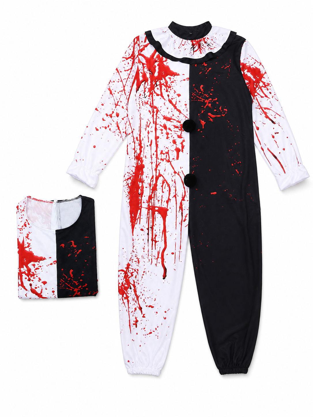 Carnival Clown Costume Jumpsuit with Blood Splatter Print