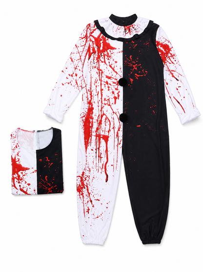 Carnival Clown Costume Jumpsuit with Blood Splatter Print