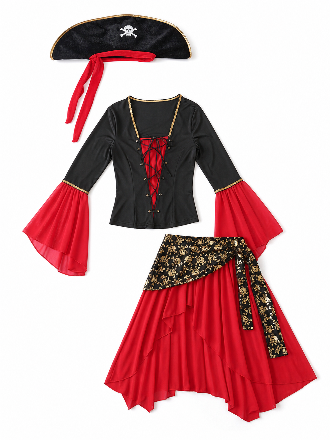 Pirate Carnival Costume: Dress, Hat, and Belt