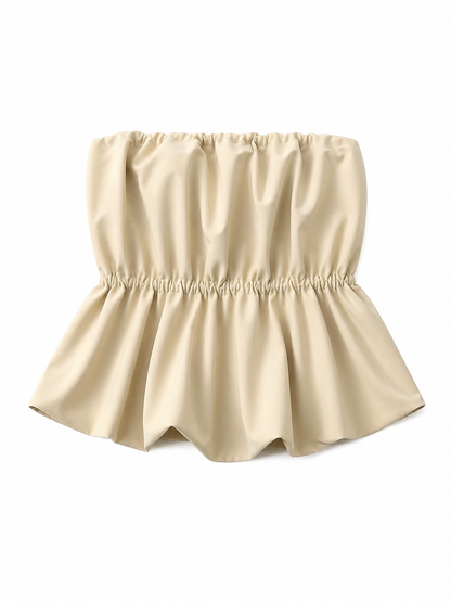 Strapless Peplum Bustier Top, Beige