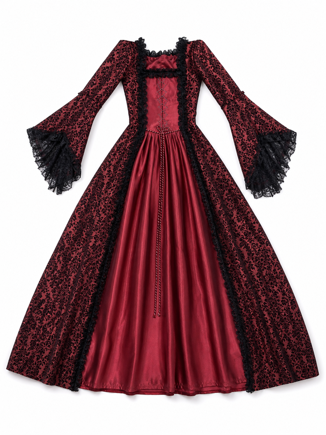 Renaissance Dress with Lace Sleeves and Cords