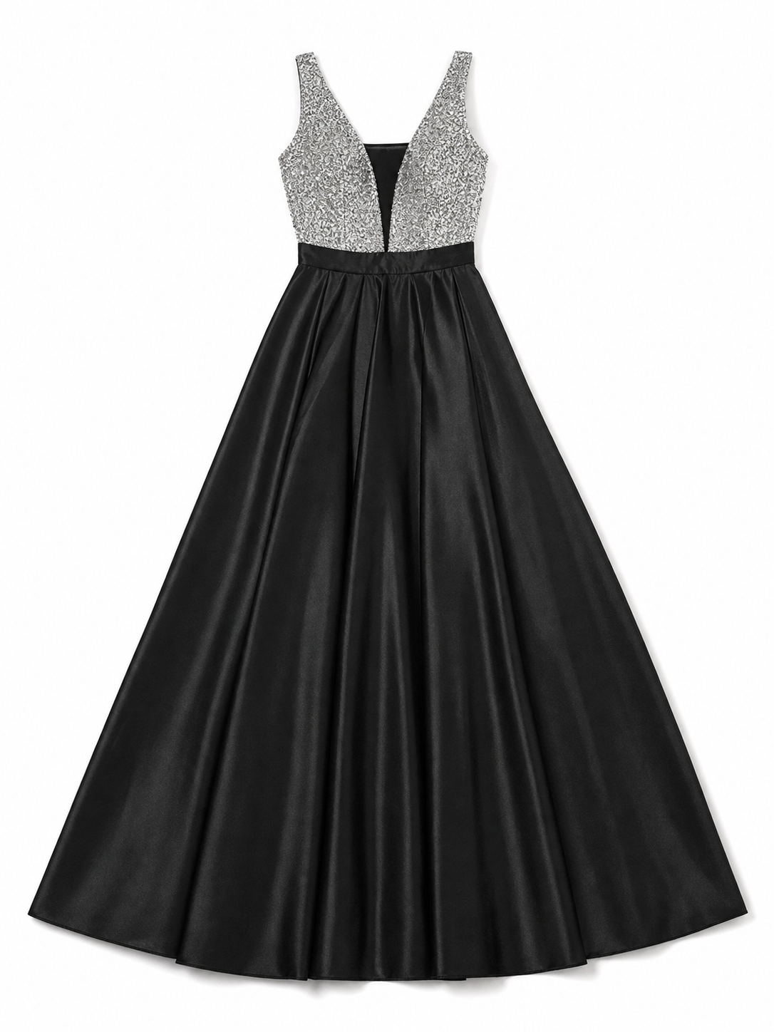 Long Evening Dress with a Deep V-Neckline