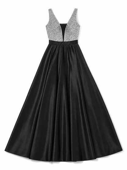 Long Evening Dress with a Deep V-Neckline
