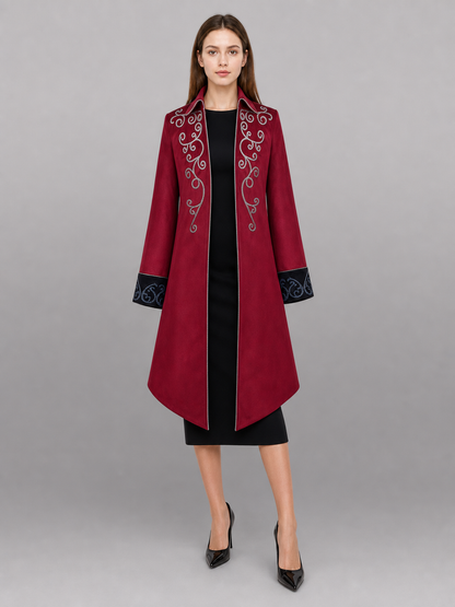 Burgundy tailcoat with embroidery and black panels
