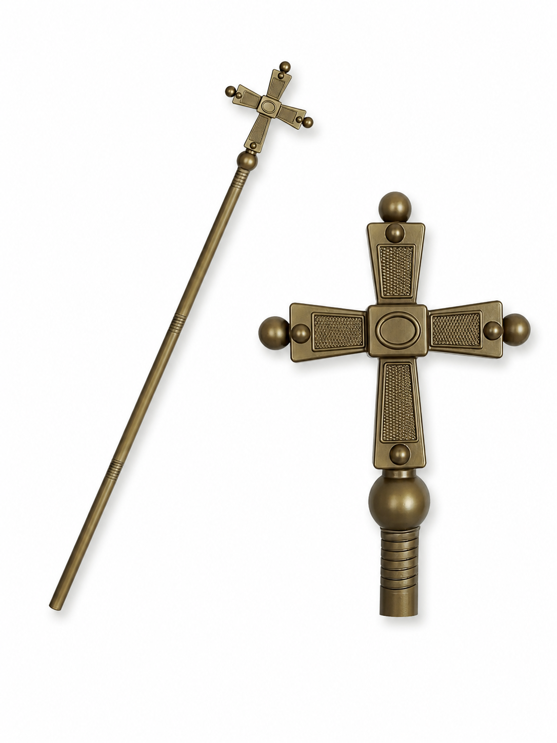 1pc Antique Gold Cross Scepter, Vintage Costume Prop With Ball Finials And included items