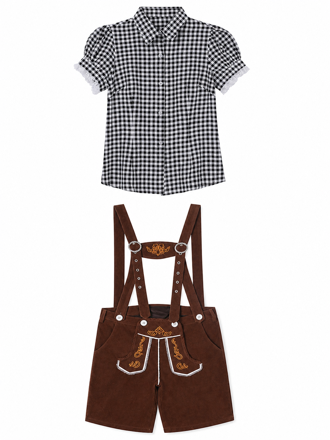 Shirt and Brown Suspender Shorts Set