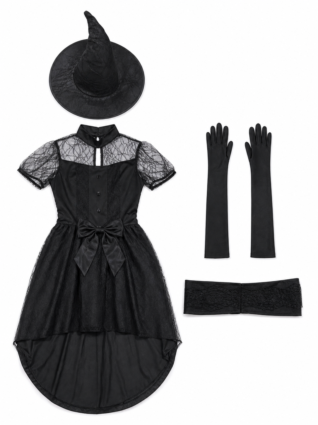 Witch-style carnival costume with accessories