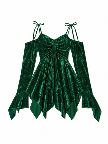 Emerald Green Mini Dress with a Velvet-Like Texture