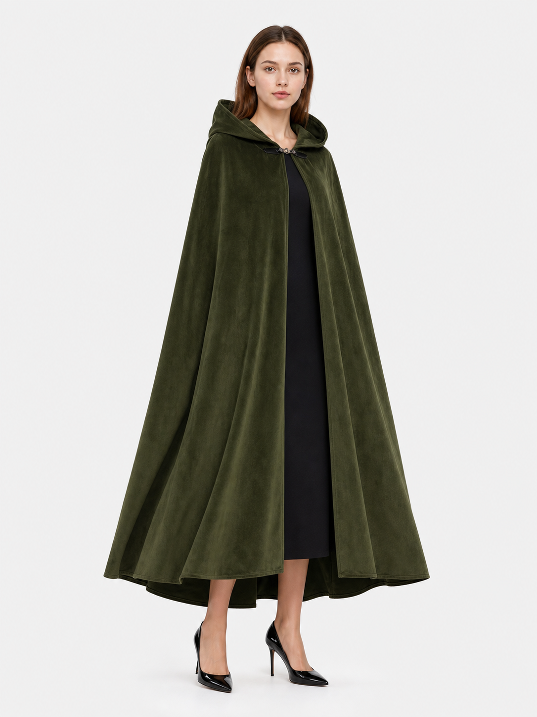 Long Green Hooded Costume Cloak