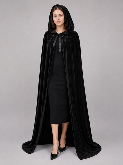 Black medieval hooded costume cloak