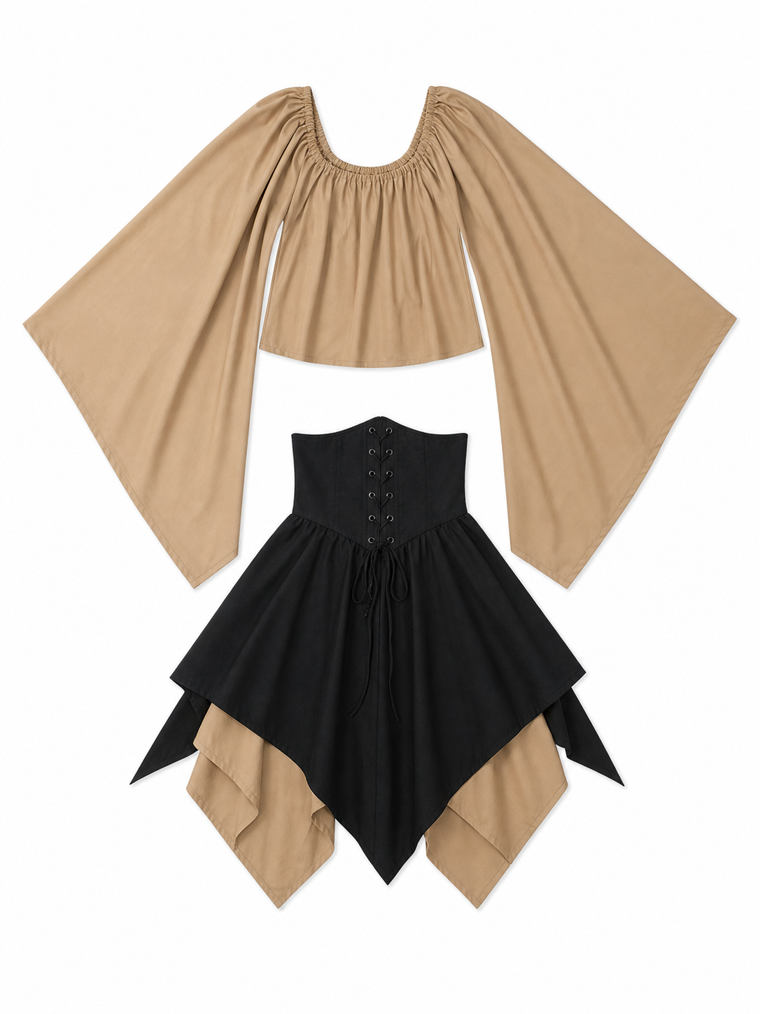 Gothic fantasy corset dress with long sleeves included items