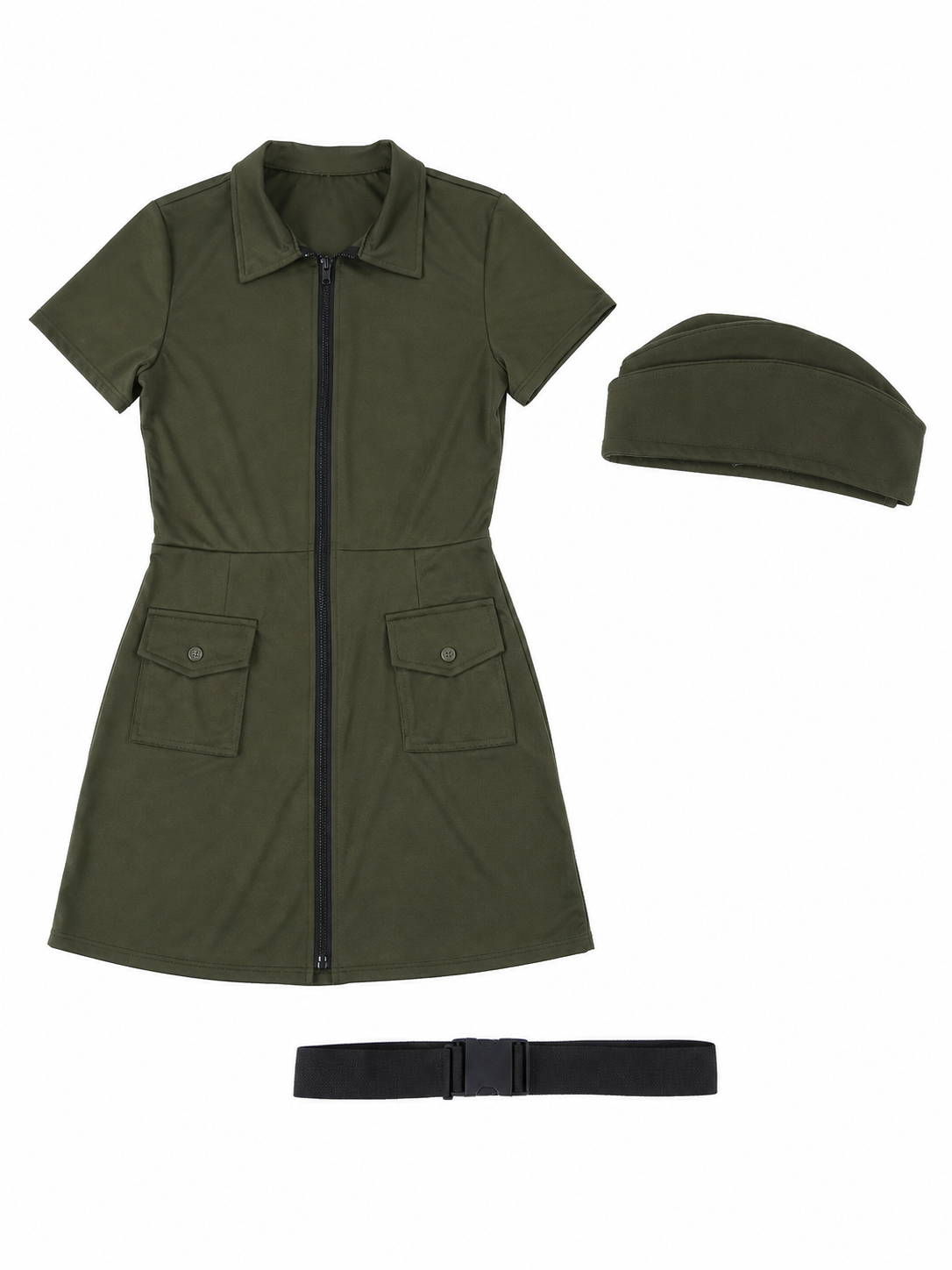 Military-style jumpsuit costume with cap