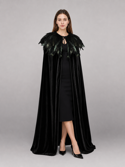 Black Velvet Feather Cape