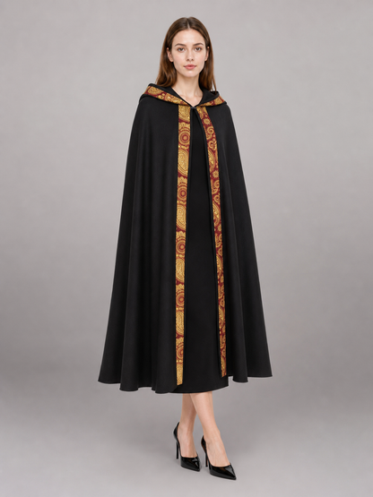 Black Medieval Hooded Costume Cape