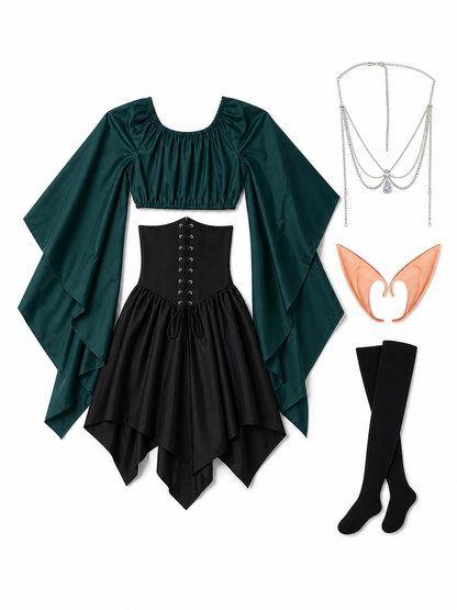 Witch Costume with Corset, Mask, Necklace, and Stockings
